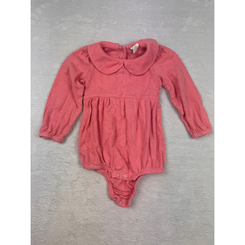 Kate Quinn Pink Organic Cotton Pointelle Peter Pan Collar Bubble Romper 18-24M